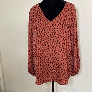 Leopard Print V-Neck Blouse - Orange